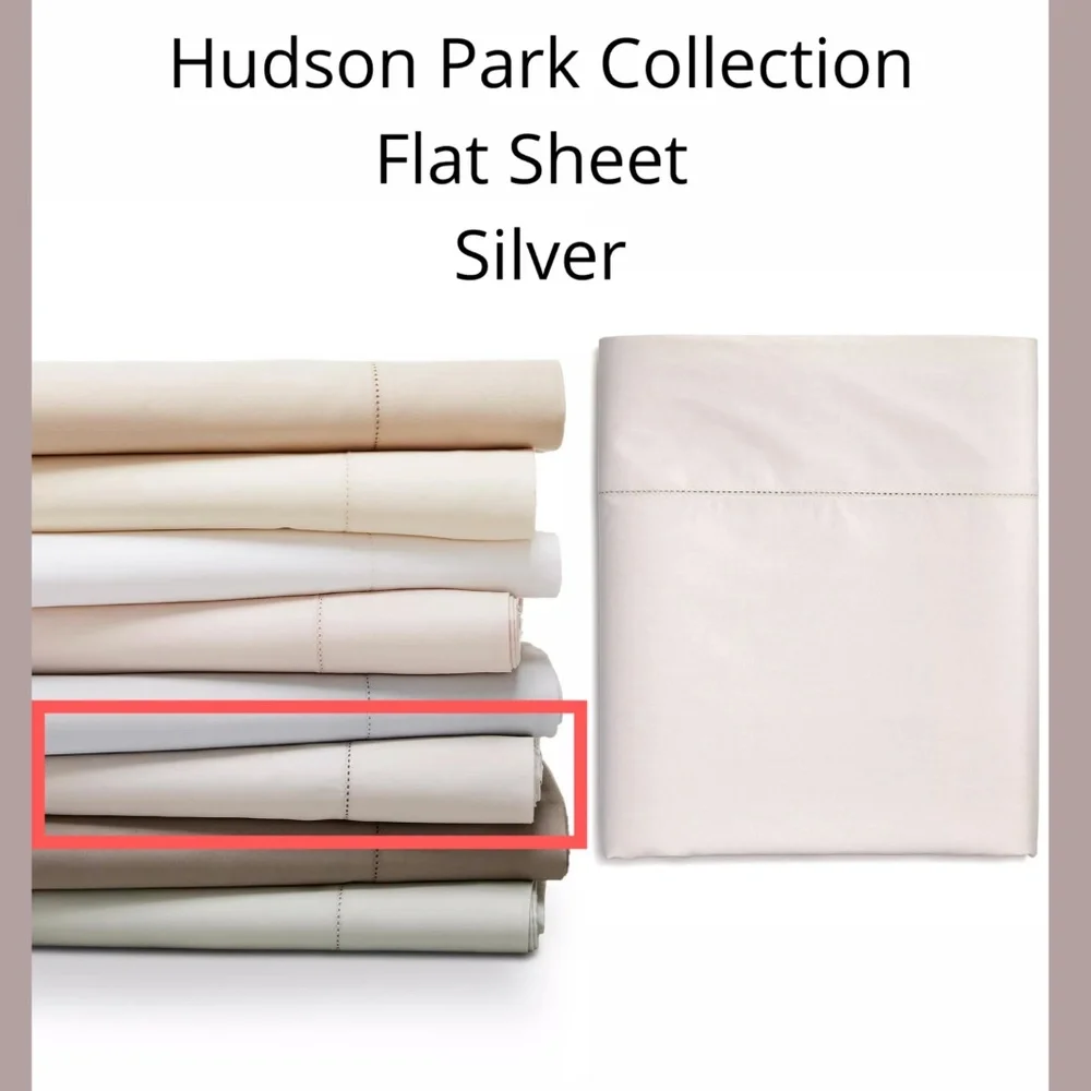 NIB [ Queen ] 600TC Cotton‎ Flat Sheet for Hudson Park in Silver